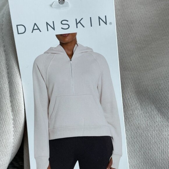 Danskin Womens XL Beige Hooded Half-Zip Fleece Pullover Sweatshirt NWT 0008 - Picture 3 of 9